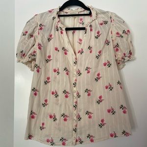 Sezane top- pretty pink flower print, button front.